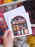 Spooky Crafter Bookcase Greetings Card