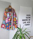 Brightly coloured y2k seventies feel granny square crochet cardigan