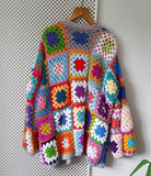 back of the Brightly coloured y2k seventies feel granny square crochet cardigan